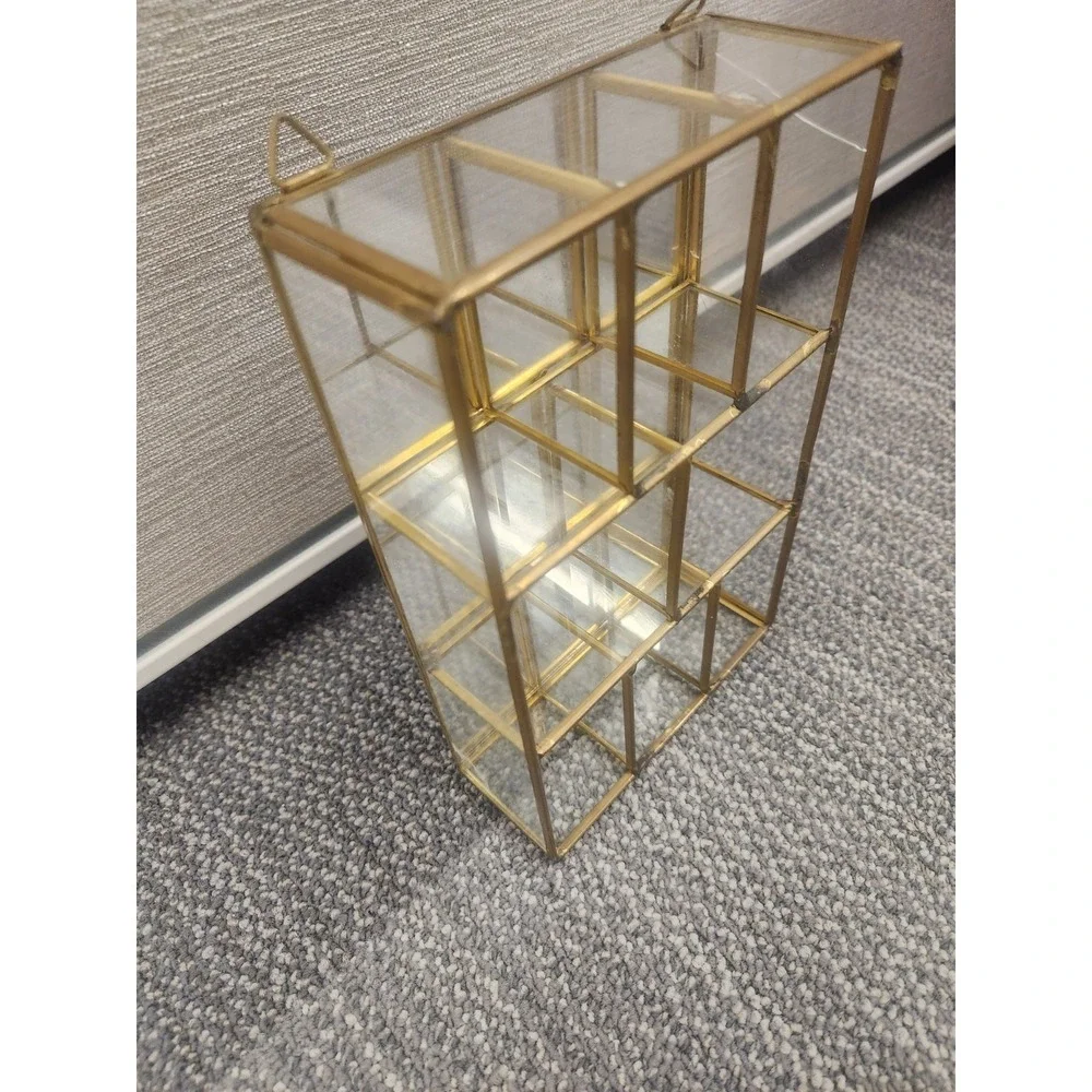 Vtg Brass Mirrored Glass Tabletop /Wall Mount Mini Curio Trinket Cabinet 8 1/4